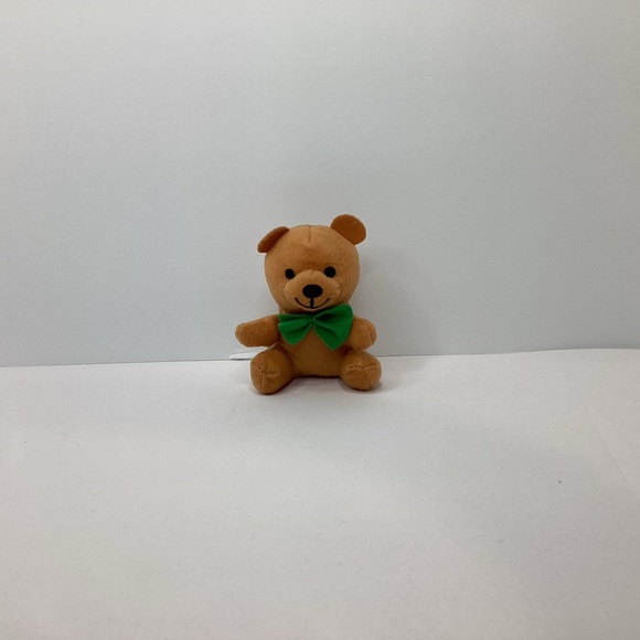 Oriental Trading Mini Brown Plush Bear Stuffed Animal Toy 4” Green Bow Tie - Picture 4 of 9